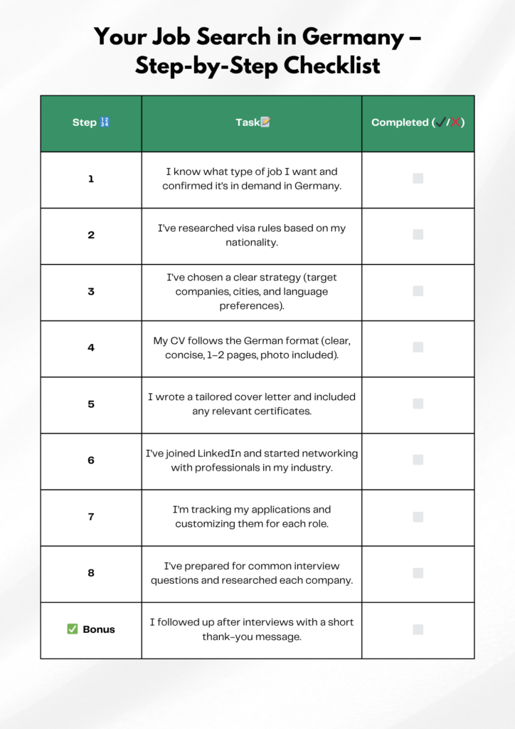 Job Search in Germany Checklist